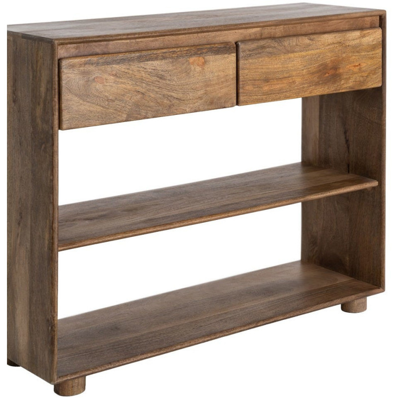 Console moderne chic Rectangulaire 2 tiroirs 2 étagères 100 cm Bois de manguier Marron Naturma 