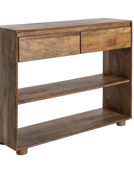 Console moderne chic Rectangulaire 2 tiroirs 2 étagères 100 cm Bois de manguier Marron Naturma 