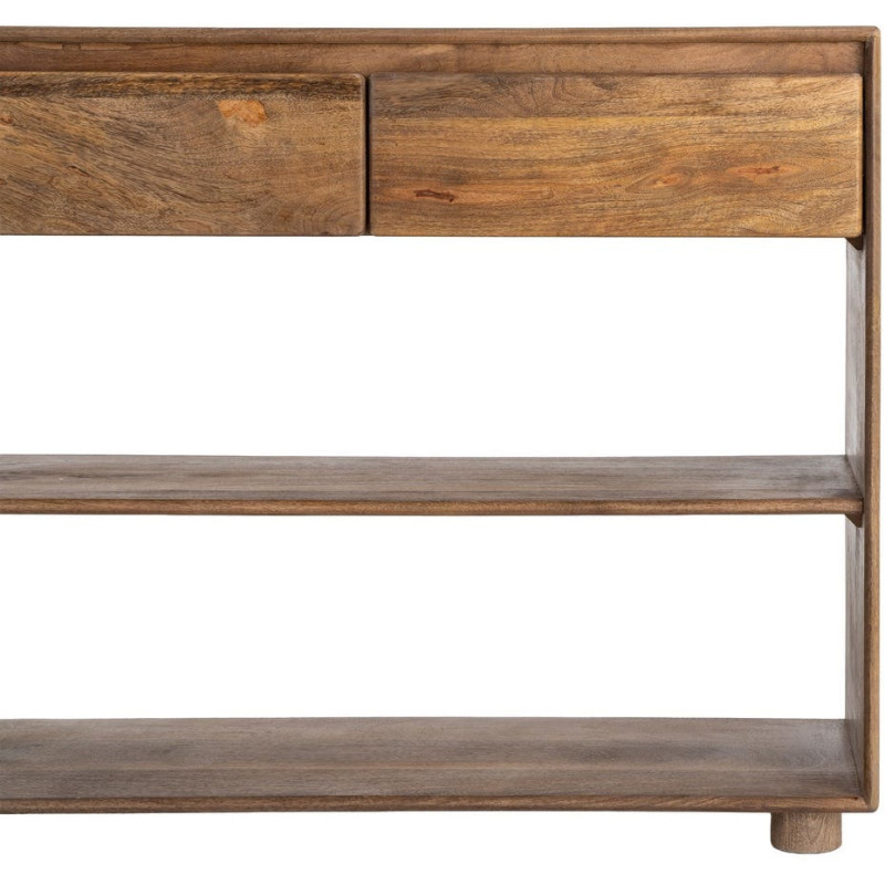 Console moderne chic Rectangulaire 2 tiroirs 2 étagères 100 cm Bois de manguier Marron Naturma 