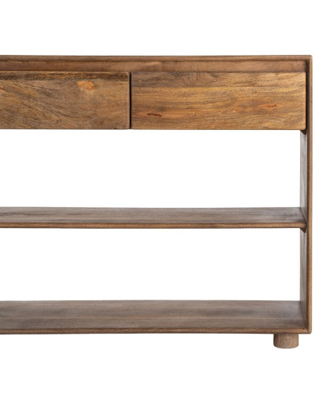 Console moderne chic Rectangulaire 2 tiroirs 2 étagères 100 cm Bois de manguier Marron Naturma 