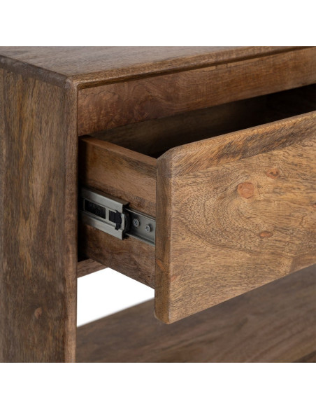 Console moderne chic Rectangulaire 2 tiroirs 2 étagères 100 cm Bois de manguier Marron Naturma 
