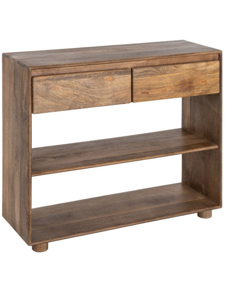 Console moderne chic Rectangulaire 2 tiroirs 2 étagères 100 cm Bois de manguier Marron Naturma
