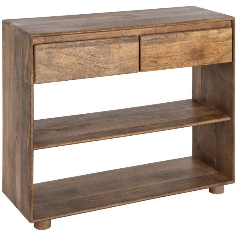Console moderne chic Rectangulaire 2 tiroirs 2 étagères 100 cm Bois de manguier Marron Naturma