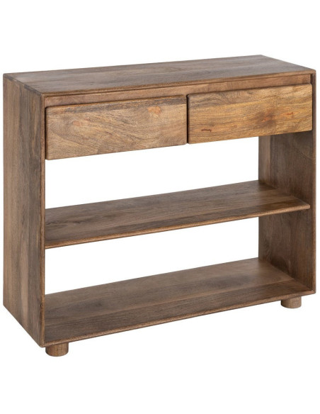 Console moderne chic Rectangulaire 2 tiroirs 2 étagères 100 cm Bois de manguier Marron Naturma