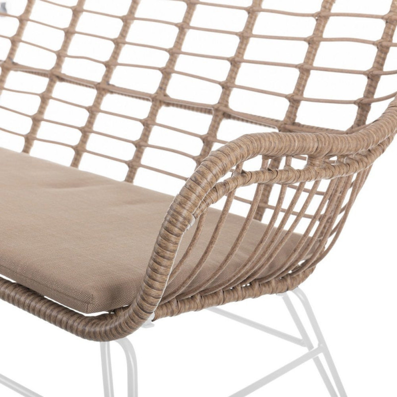 SILLÓN 2 PLAZAS ACERO-RATTÁN BLANCO 121 X 62 X 76 CM 