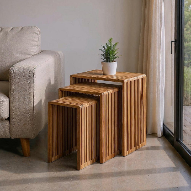 S/3 MESA AUXILIAR NATURAL MADERA DE TECA 41 X 34 X 50 CM 