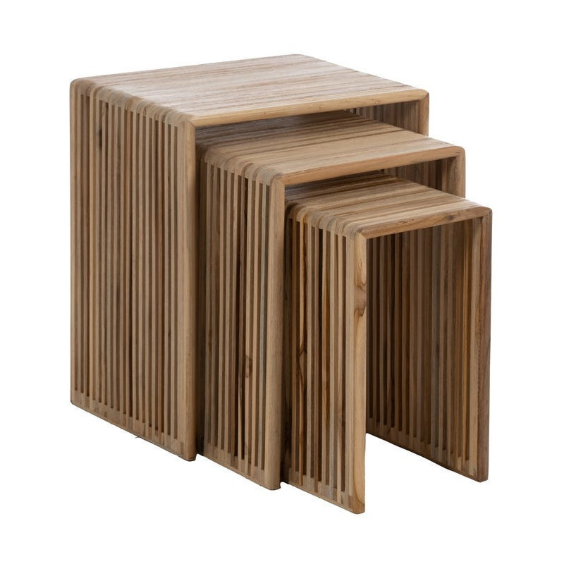 S/3 MESA AUXILIAR NATURAL MADERA DE TECA 41 X 34 X 50 CM