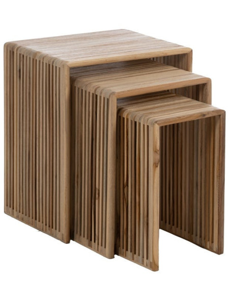 S/3 MESA AUXILIAR NATURAL MADERA DE TECA 41 X 34 X 50 CM