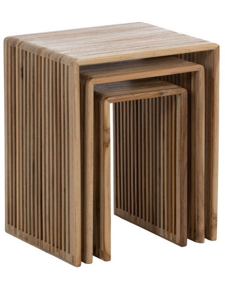S/3 MESA AUXILIAR NATURAL MADERA DE TECA 41 X 34 X 50 CM 