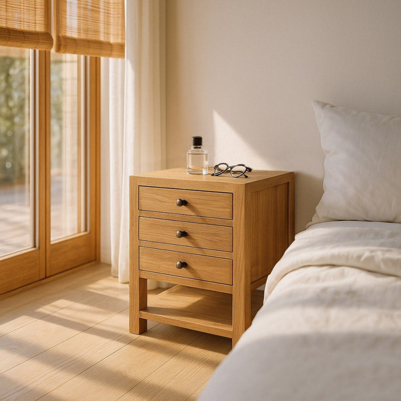 MESITA NATURAL MADERA MINDI DORMITORIO 45 X 35 X 55 CM 