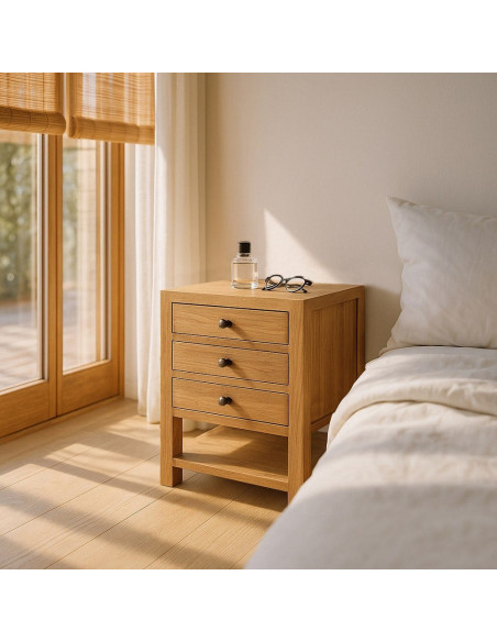 MESITA NATURAL MADERA MINDI DORMITORIO 45 X 35 X 55 CM 