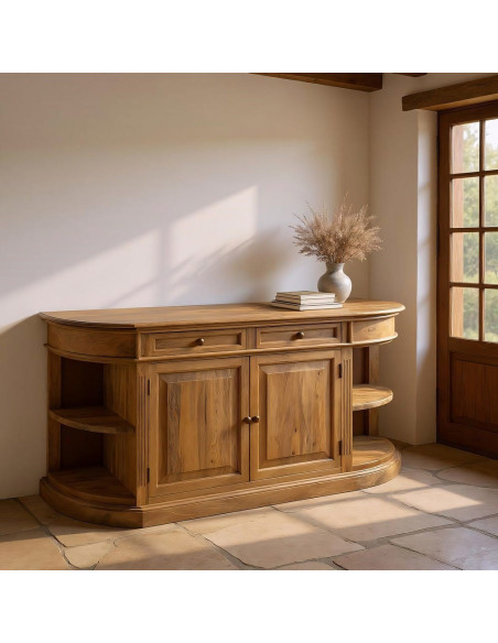 Grand Buffet classique rustique Bas 2 portes 2 tiroirs 4 étagères 189 cm Bois de manguier Naturel Castel 