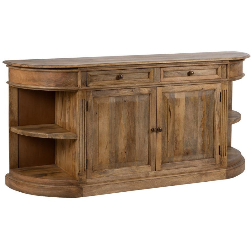 Grand Buffet classique rustique Bas 2 portes 2 tiroirs 4 étagères 189 cm Bois de manguier Naturel Castel
