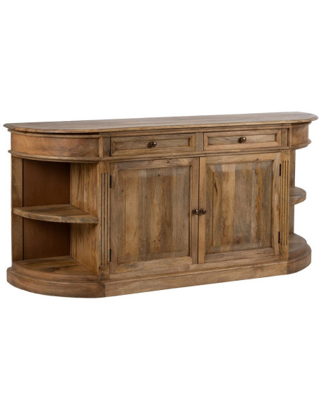 Grand Buffet classique rustique Bas 2 portes 2 tiroirs 4 étagères 189 cm Bois de manguier Naturel Castel
