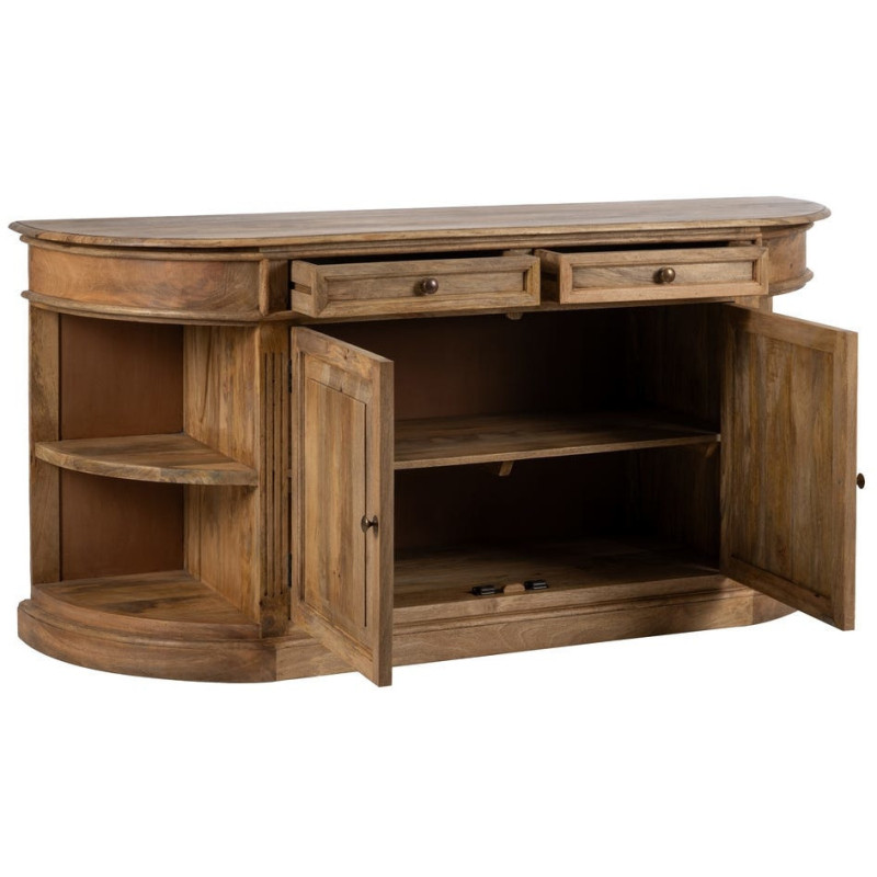 Grand Buffet classique rustique Bas 2 portes 2 tiroirs 4 étagères 189 cm Bois de manguier Naturel Castel 