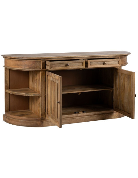 Grand Buffet classique rustique Bas 2 portes 2 tiroirs 4 étagères 189 cm Bois de manguier Naturel Castel 