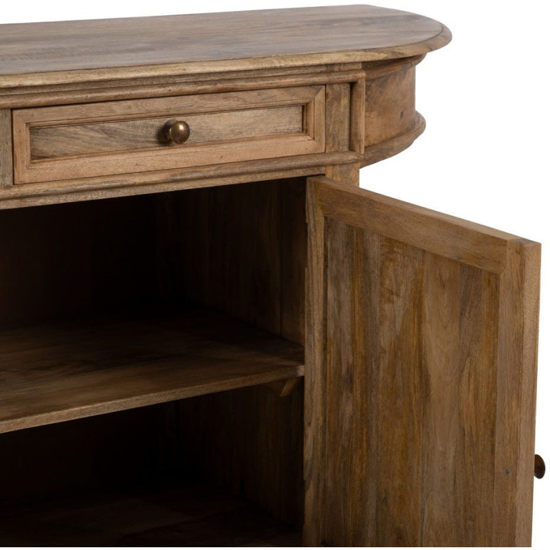 Grand Buffet classique rustique Bas 2 portes 2 tiroirs 4 étagères 189 cm Bois de manguier Naturel Castel 