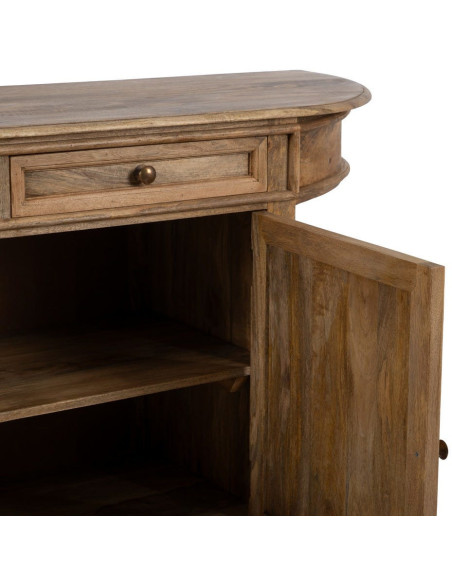 Grand Buffet classique rustique Bas 2 portes 2 tiroirs 4 étagères 189 cm Bois de manguier Naturel Castel 