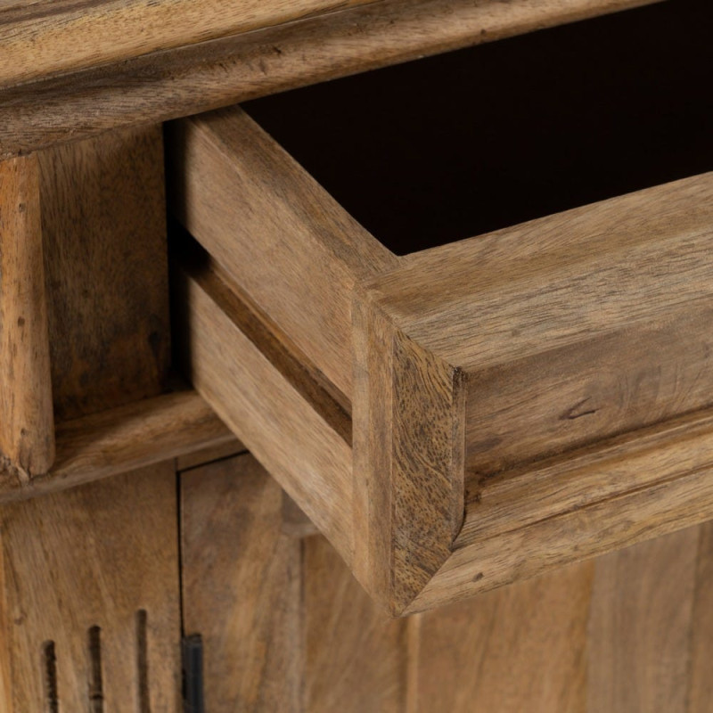 Grand Buffet classique rustique Bas 2 portes 2 tiroirs 4 étagères 189 cm Bois de manguier Naturel Castel 