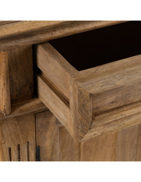 Grand Buffet classique rustique Bas 2 portes 2 tiroirs 4 étagères 189 cm Bois de manguier Naturel Castel 