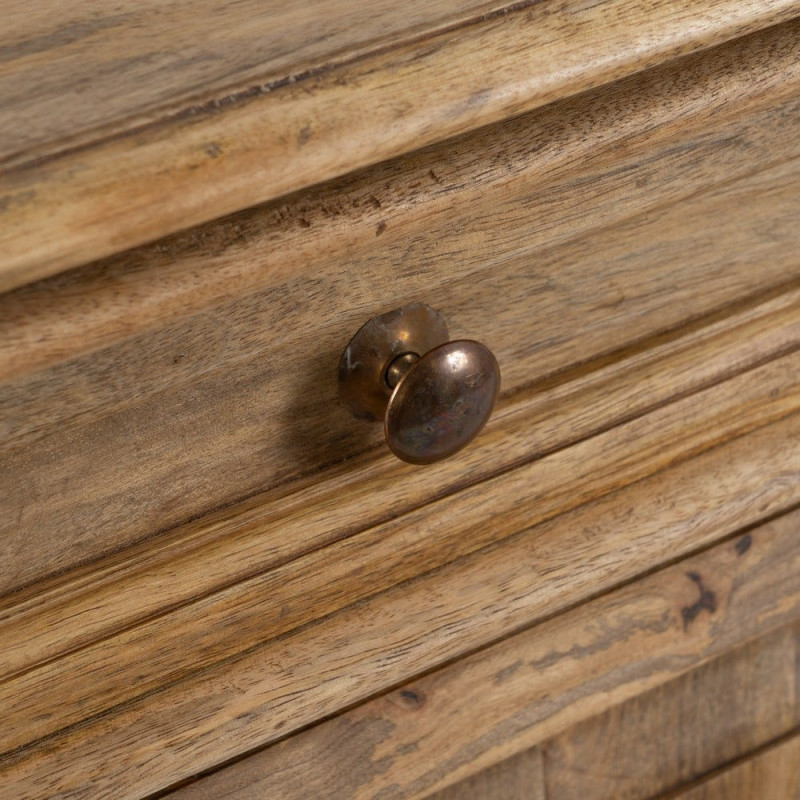 Grand Buffet classique rustique Bas 2 portes 2 tiroirs 4 étagères 189 cm Bois de manguier Naturel Castel 