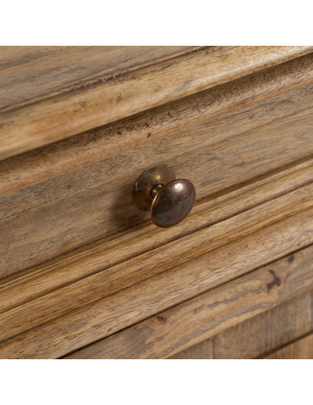 Grand Buffet classique rustique Bas 2 portes 2 tiroirs 4 étagères 189 cm Bois de manguier Naturel Castel 