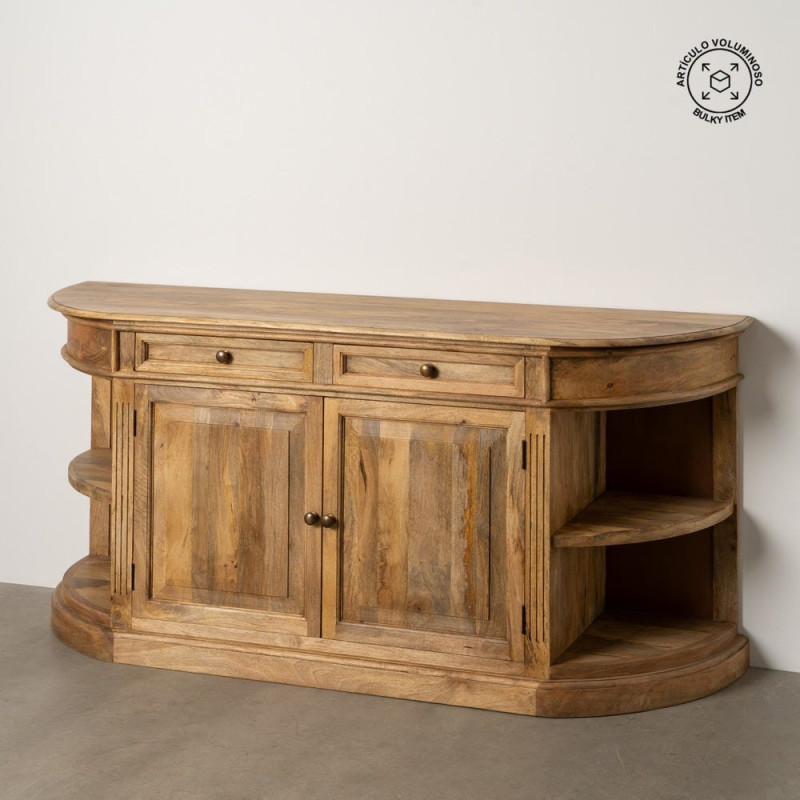 Grand Buffet classique rustique Bas 2 portes 2 tiroirs 4 étagères 189 cm Bois de manguier Naturel Castel 