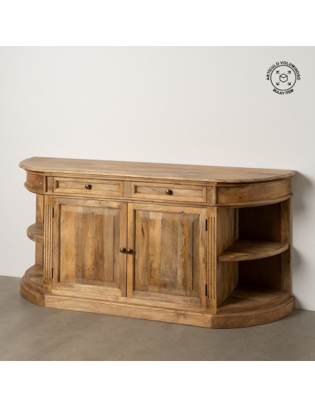 Grand Buffet classique rustique Bas 2 portes 2 tiroirs 4 étagères 189 cm Bois de manguier Naturel Castel 