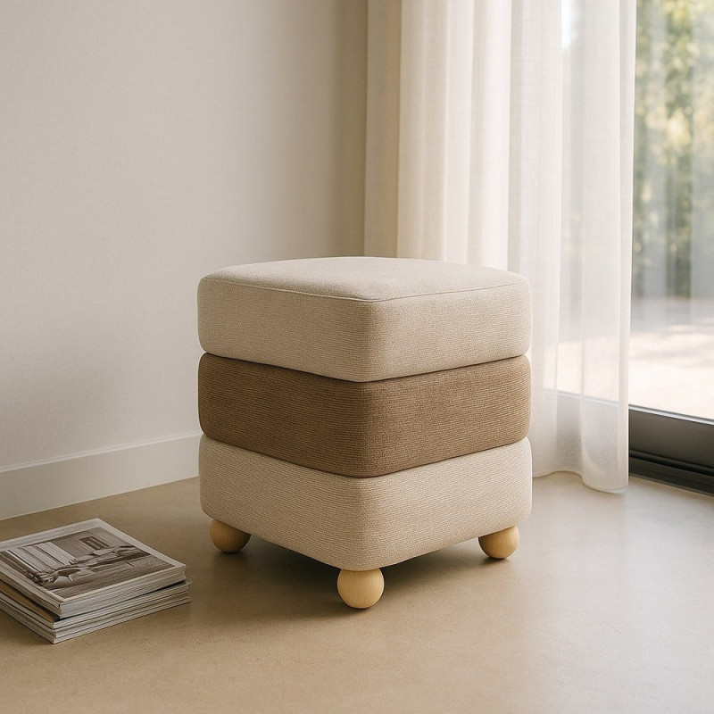PUF BEIGE-MARRÓN DM-TEJIDO 44 X 44 X 50 CM 