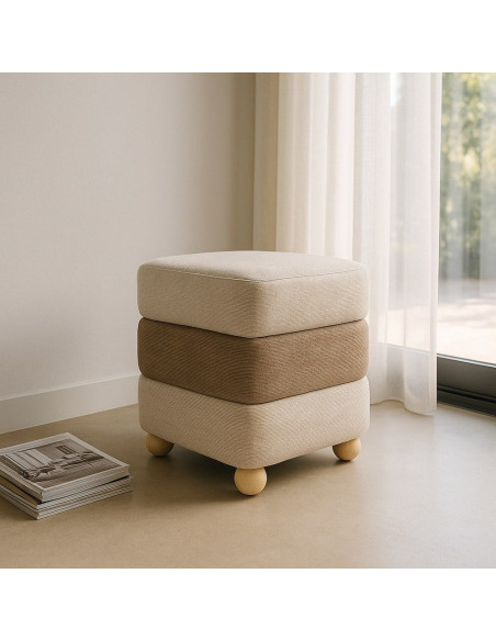PUF BEIGE-MARRÓN DM-TEJIDO 44 X 44 X 50 CM 