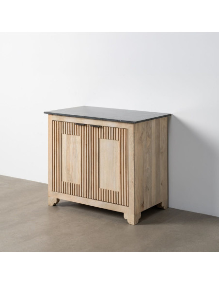 Buffet moderne chic Bas 2 portes 95 cm Marbre Noir Bois de manguier Naturel Liméro 
