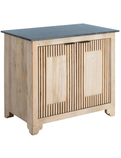 Buffet moderne chic Bas 2 portes 95 cm Marbre Noir Bois de manguier Naturel Liméro