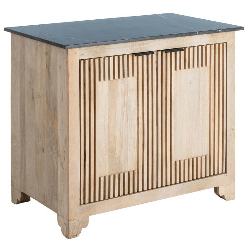 Buffet moderne chic Bas 2 portes 95 cm Marbre Noir Bois de manguier Naturel Liméro