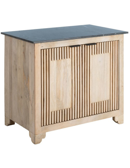 Buffet moderne chic Bas 2 portes 95 cm Marbre Noir Bois de manguier Naturel Liméro