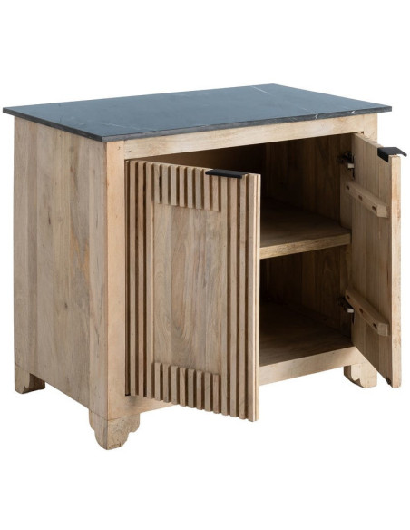 Buffet moderne chic Bas 2 portes 95 cm Marbre Noir Bois de manguier Naturel Liméro 