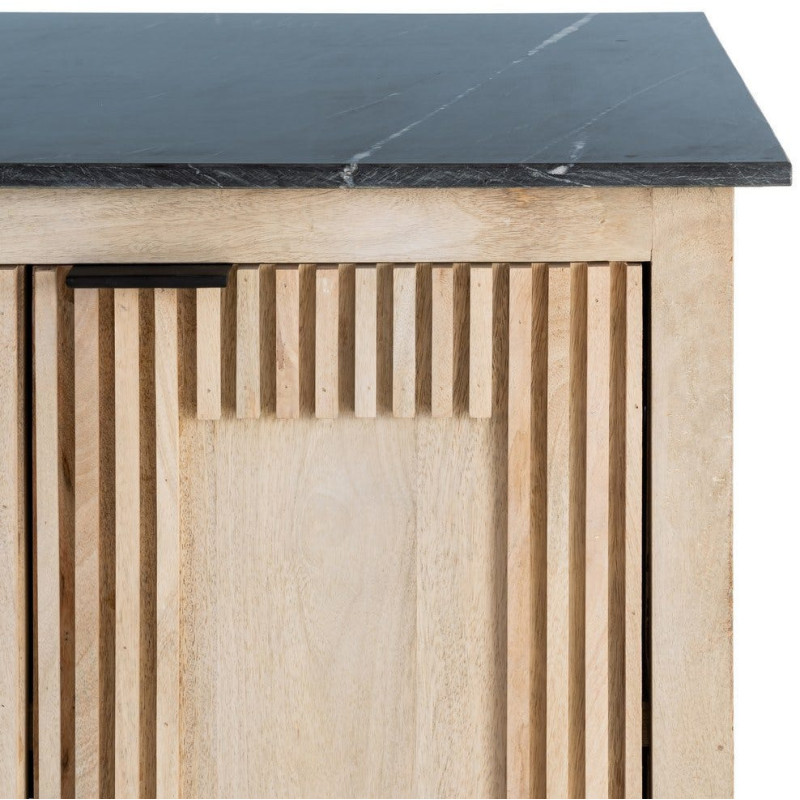 Buffet moderne chic Bas 2 portes 95 cm Marbre Noir Bois de manguier Naturel Liméro 