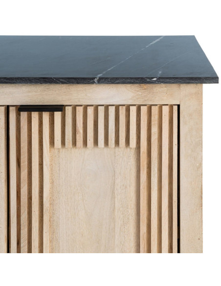 Buffet moderne chic Bas 2 portes 95 cm Marbre Noir Bois de manguier Naturel Liméro 
