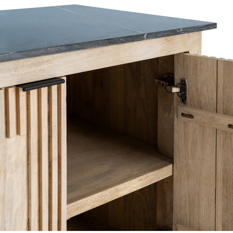 Buffet moderne chic Bas 2 portes 95 cm Marbre Noir Bois de manguier Naturel Liméro 
