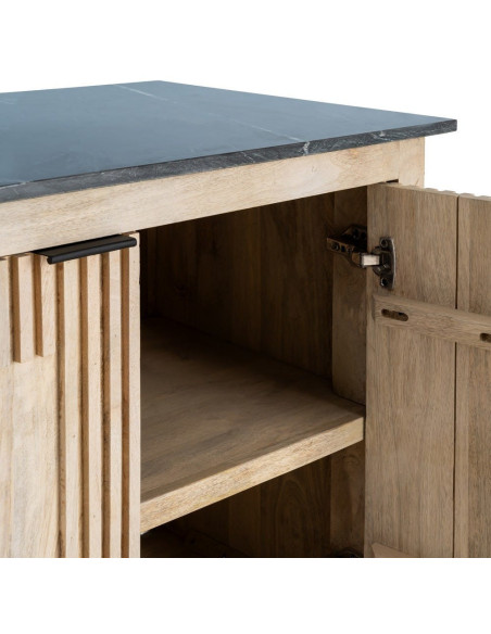 Buffet moderne chic Bas 2 portes 95 cm Marbre Noir Bois de manguier Naturel Liméro 