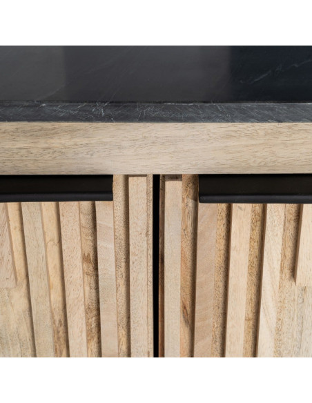 Buffet moderne chic Bas 2 portes 95 cm Marbre Noir Bois de manguier Naturel Liméro 