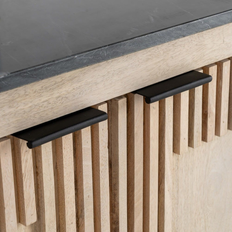Buffet moderne chic Bas 2 portes 95 cm Marbre Noir Bois de manguier Naturel Liméro 