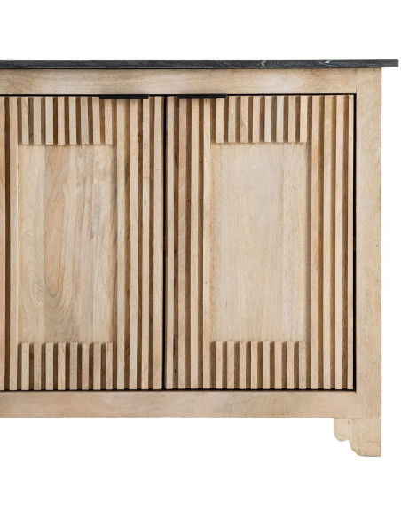 Buffet moderne chic Bas 2 portes 95 cm Marbre Noir Bois de manguier Naturel Liméro 