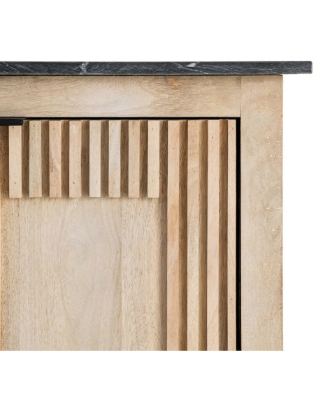 Buffet moderne chic Bas 2 portes 95 cm Marbre Noir Bois de manguier Naturel Liméro 