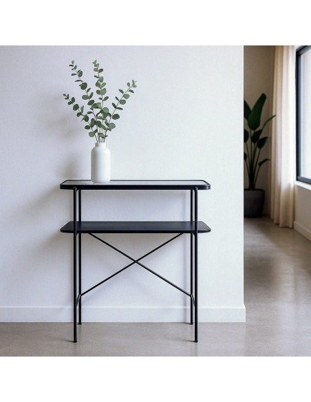 CONSOLA NEGRO METAL-CRISTAL 70 X 33,50 X 75 CM 