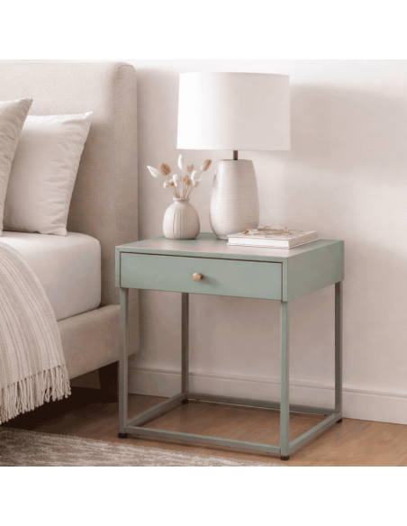 Table de chevet Elmyra 40 x 40 x 50 cm vert sauge métal
