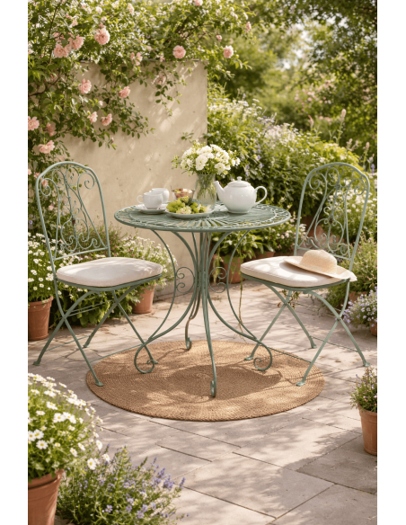 Table de jardin Vesna Ø70 cm 2 personnes en fer forgé vert vieilli