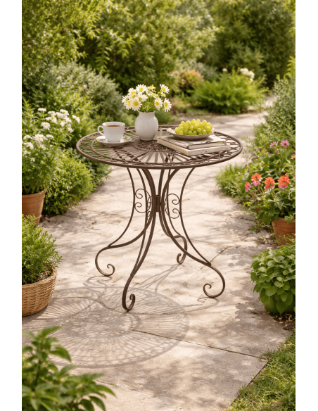 Table de jardin Vesna Ø70 cm 2 personnes en fer forgé marron vieilli