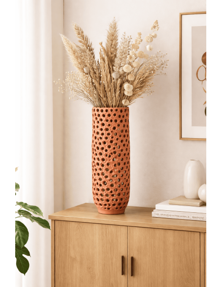 Vase Torvano 24 x 23,5 x 54,5 cm en céramique orange ajourée