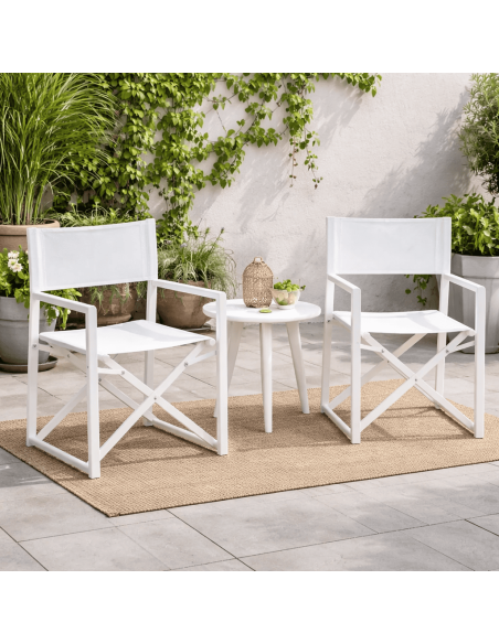 Fauteuil de jardin metteur en scène pliant Alejo aluminium textilène blanc (lot de 2) 56 x 53 x 84 cm