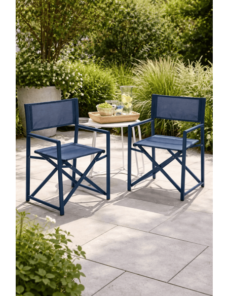Fauteuil de jardin metteur en scène pliant Alejo aluminium textilène bleu foncé (lot de 2) 56 x 53 x 84 cm